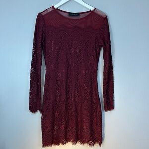 Akira Chicago Burgundy Lace Ling Sleeve Dress size M